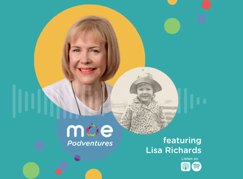 Podcast art: a teal background with a picture of Lisa Richards as an adult and as a child
